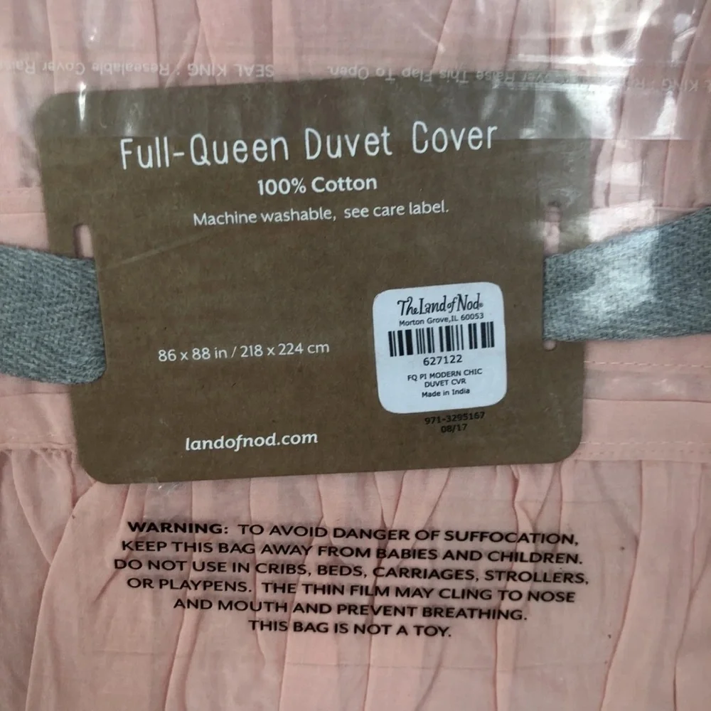 The Land of Nod Blush Ruffled cotton pink duvet FULL QUEEN size